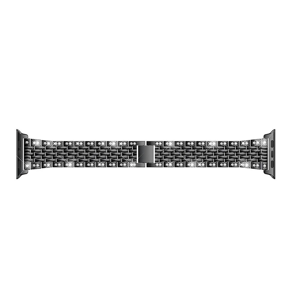Rhinestone Decor Metal Smart Watch Strap for Apple Watch Series 11 10 42mm / 9 8 7 41mm / SE3 SE2 SE 6 5 4 40mm / 3 2 1 38mm - Black - 5