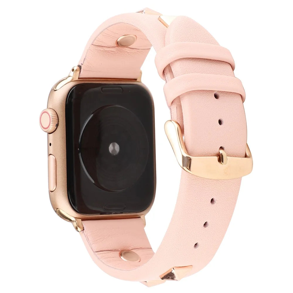 Genuine Leather Watch Strap Smart Watch Band with Rose Gold Fastener for Apple Watch Series 11 10 42mm / 9 8 7 41mm / SE3 SE2 SE 6 5 4 40mm / 3 2 1 38mm -  Pink - 2