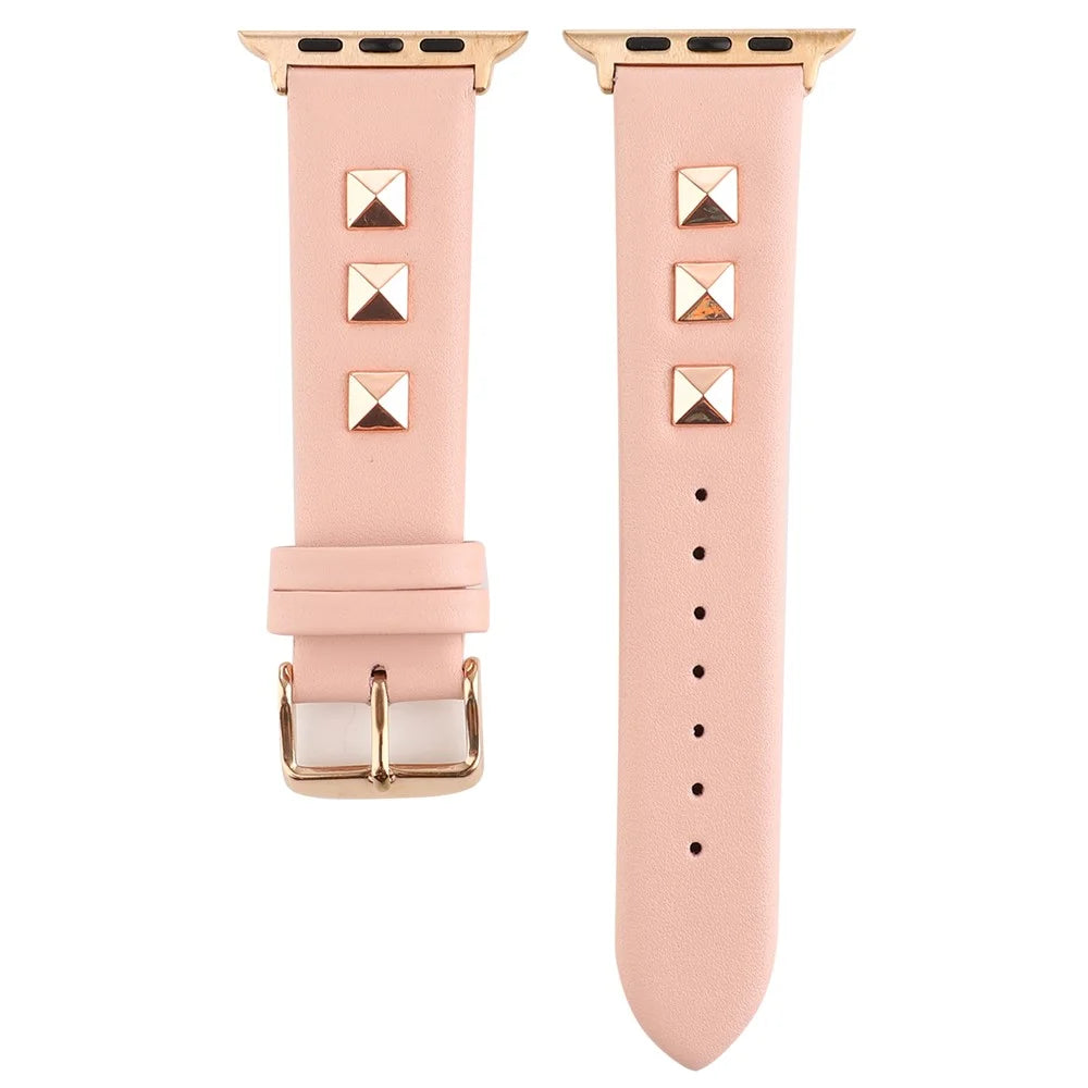 Genuine Leather Watch Strap Smart Watch Band Watchband with Rose Gold Fastener for Apple Watch Ultra 3 2 1 49mm / Series 11 10 46mm / 9 8 7 45mm / SE3 SE2 SE 6 5 4 44mm / 3 2 1 42mm -Light Pink - 5
