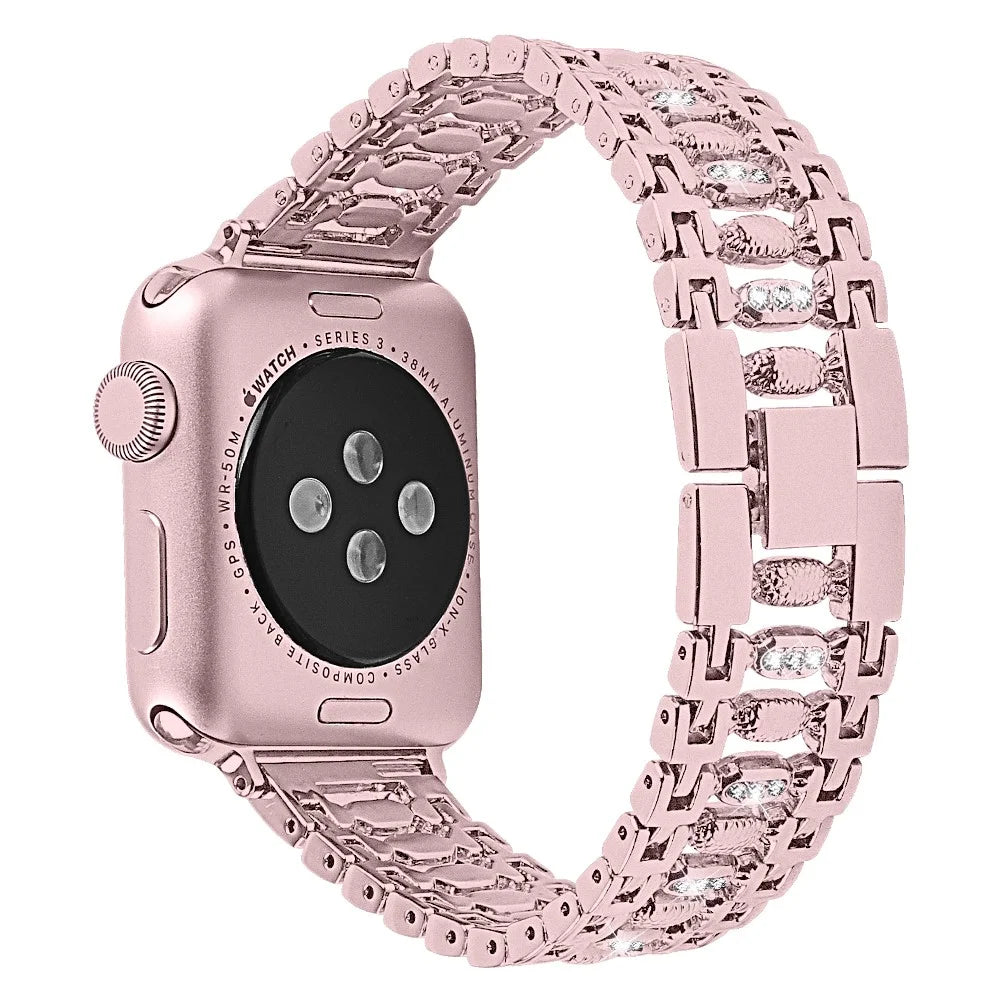 Crystal Rhinestone Decor Stainless Steel Watchband Watch Strap for Apple Watch Series 11 10 42mm / 9 8 7 41mm / SE3 SE2 SE 6 5 4 40mm / 3 2 1 38mm - Pink - 1