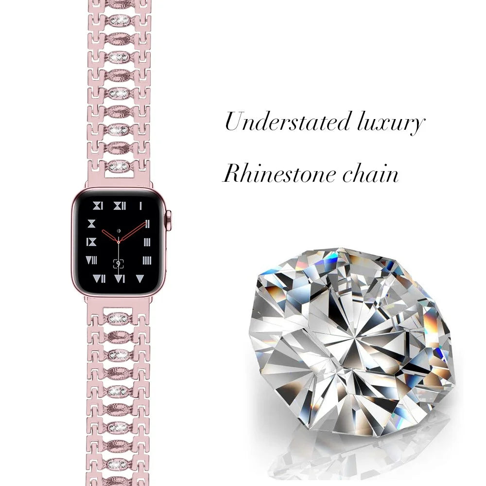 Crystal Rhinestone Decor Stainless Steel Watchband Watch Strap for Apple Watch Series 11 10 42mm / 9 8 7 41mm / SE3 SE2 SE 6 5 4 40mm / 3 2 1 38mm - Pink - 2