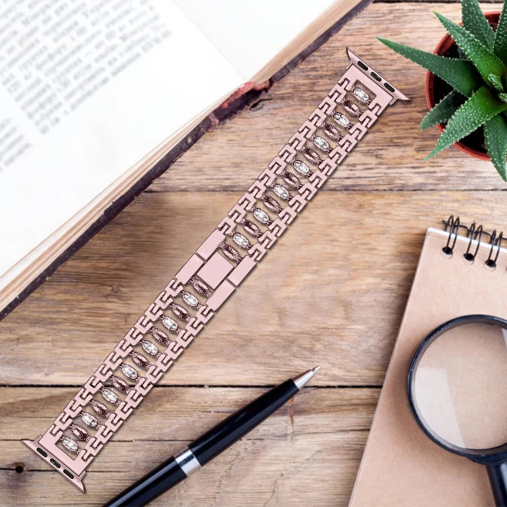 Crystal Rhinestone Decor Stainless Steel Watchband Watch Strap for Apple Watch Series 11 10 42mm / 9 8 7 41mm / SE3 SE2 SE 6 5 4 40mm / 3 2 1 38mm - Pink - 3
