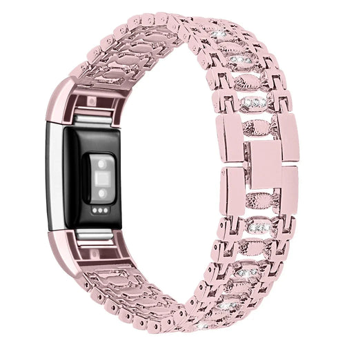 Candy Shape with Rhinestone Decor Stainless Steel Smart Watchband for Fitbit Charge 2 - Pink - 1