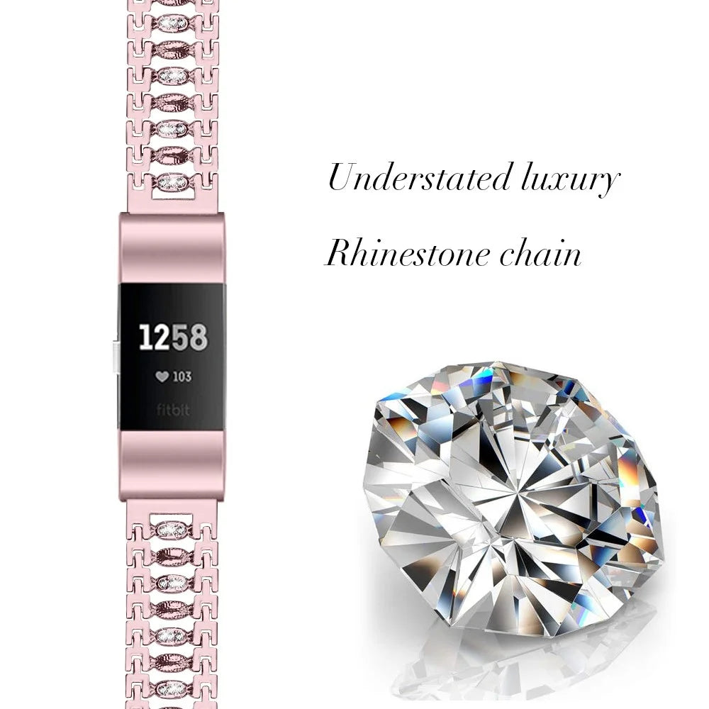 Candy Shape with Rhinestone Decor Stainless Steel Smart Watchband for Fitbit Charge 2 - Pink - 2