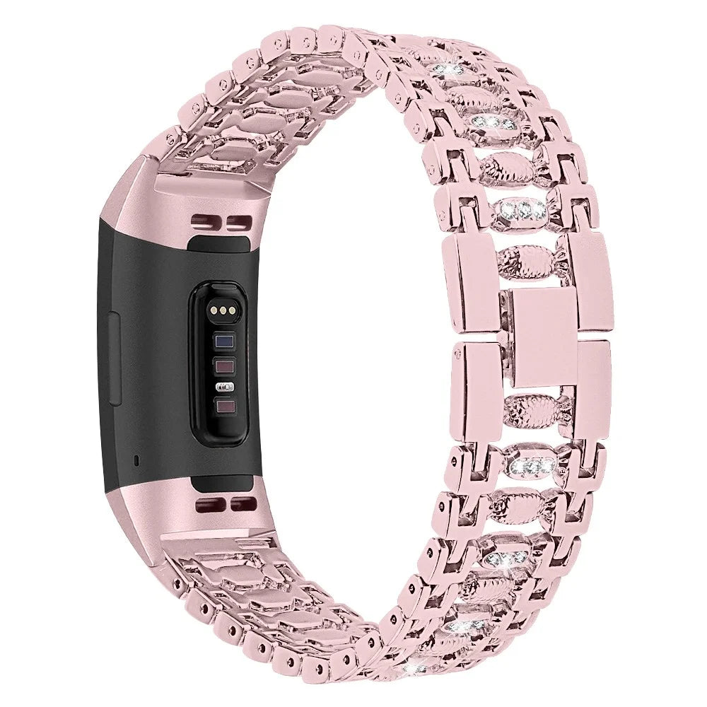 Candy Shape with Rhinestone Decor Stainless Steel Smart Bracelet Band for Fitbit Charge 4 / 3 - Pink - 1