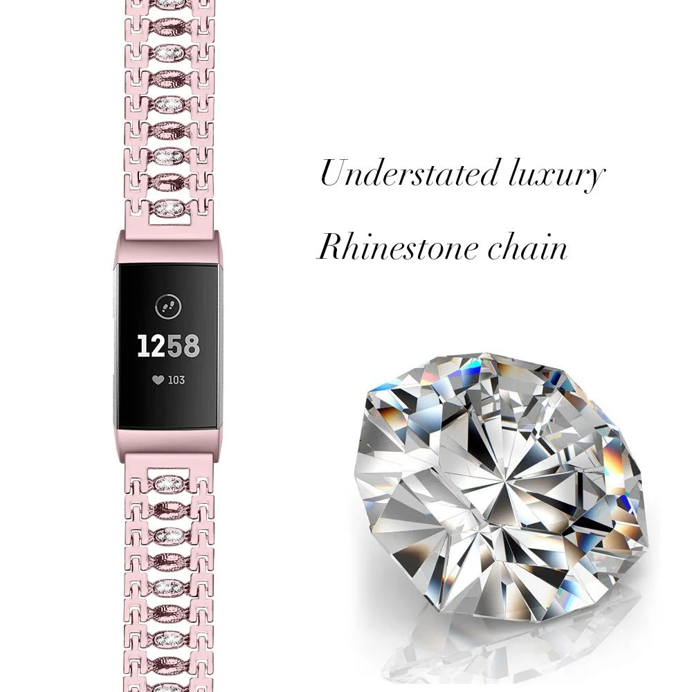 Candy Shape with Rhinestone Decor Stainless Steel Smart Bracelet Band for Fitbit Charge 4 / 3 - Pink - 2