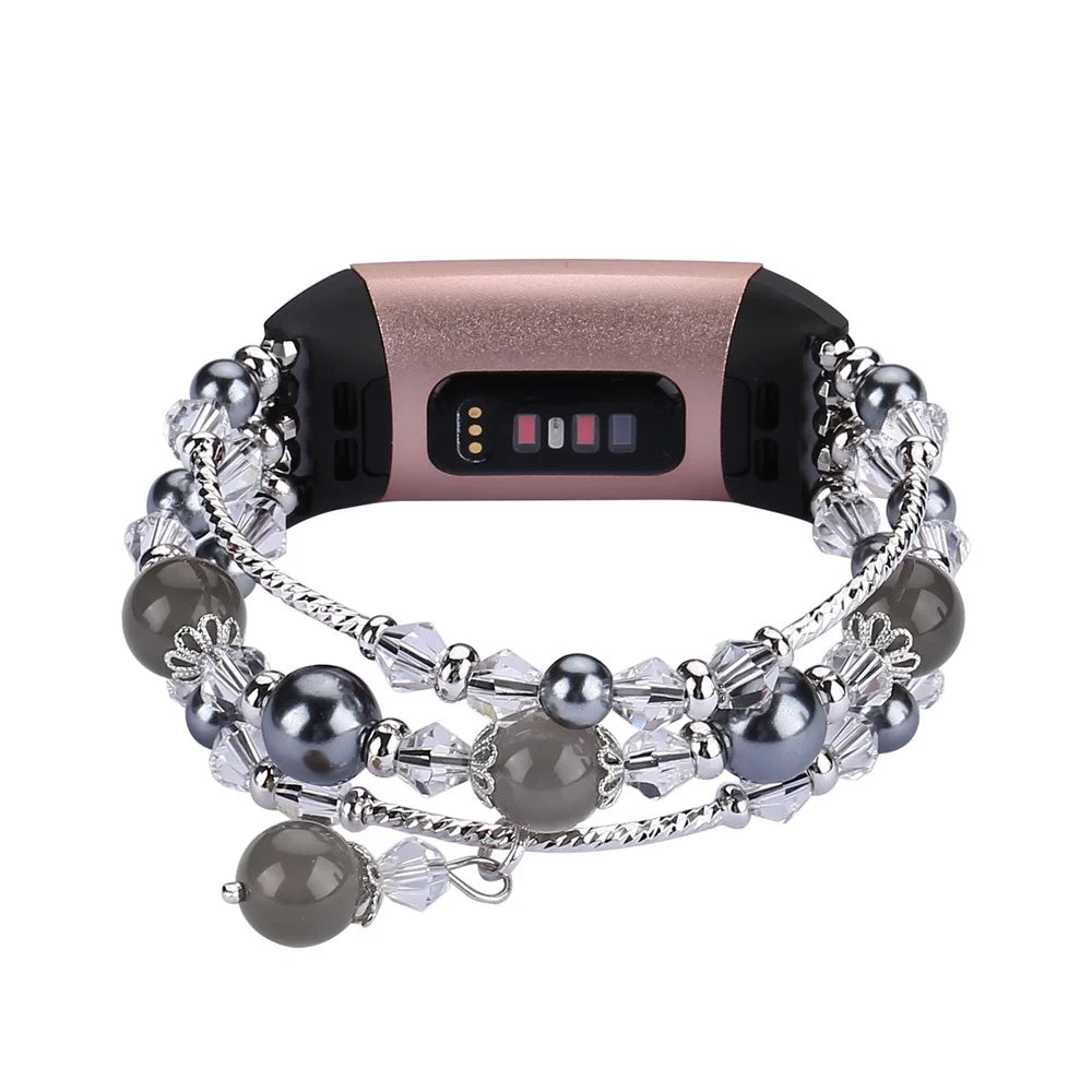 Natural Jewelry Agate Women Lady Smart Watch Band for Fitbit Charge 4 / 3 - Black - 2