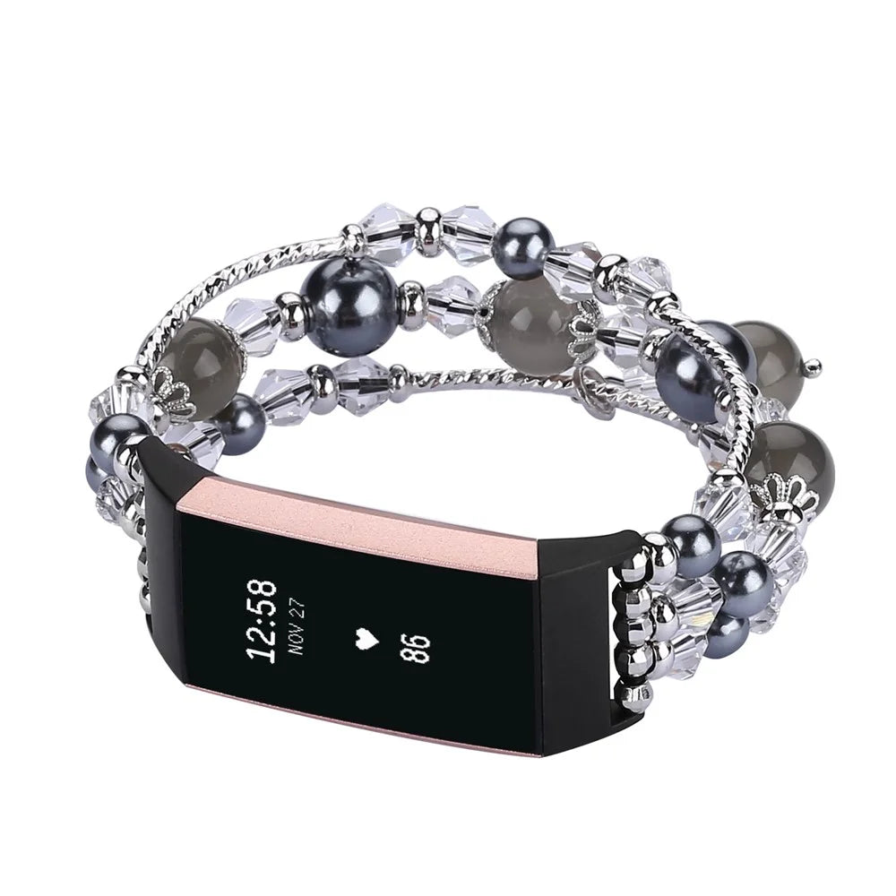 Natural Jewelry Agate Women Lady Smart Watch Band for Fitbit Charge 4 / 3 - Black - 5