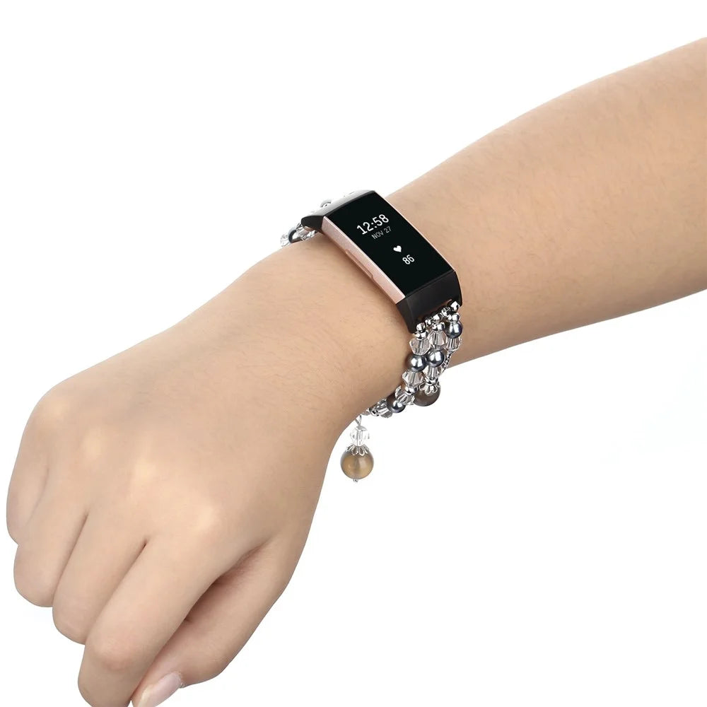 Natural Jewelry Agate Women Lady Smart Watch Band for Fitbit Charge 4 / 3 - Black - 6