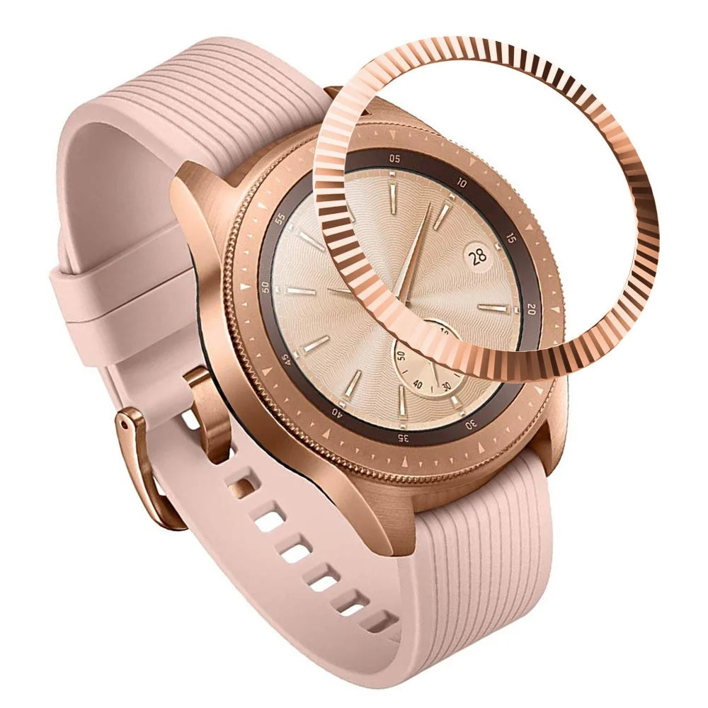 Bezel Ring Adhesive Frame Case Cover Anti Scratch Stainless Steel Protection Accessories for Samsung Galaxy Watch 42mm - Rose Gold - 6