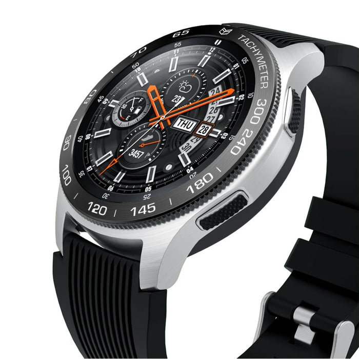 Anti Scratch Stainless Steel Metal Bezel Ring Protective Accessories for Samsung Galaxy Watch 46mm - Black Ring White Text - 2