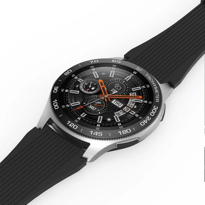 Anti Scratch Stainless Steel Metal Bezel Ring Protective Accessories for Samsung Galaxy Watch 46mm - Black Ring White Text - 3