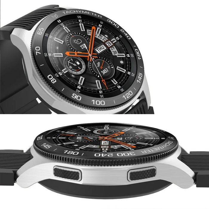 Anti Scratch Stainless Steel Metal Bezel Ring Protective Accessories for Samsung Galaxy Watch 46mm - Black Ring White Text - 4