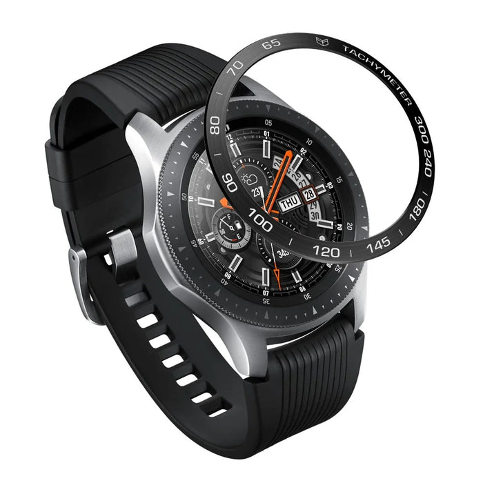 Anti Scratch Stainless Steel Metal Bezel Ring Protective Accessories for Samsung Galaxy Watch 46mm - Black Ring White Text - 6