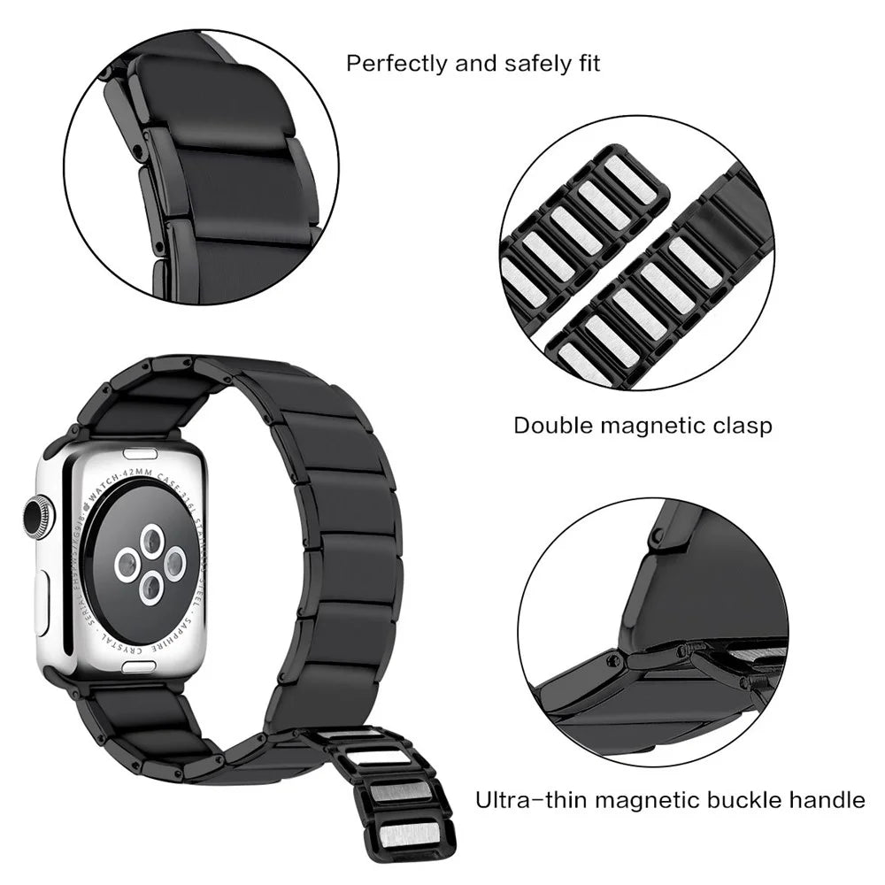 Magnetic Stainless Steel Watch Band for Apple Watch Series 11 10 42mm / 9 8 7 41mm / SE3 SE2 SE 6 5 4 40mm / 3 2 1 38mm -  Black - 5