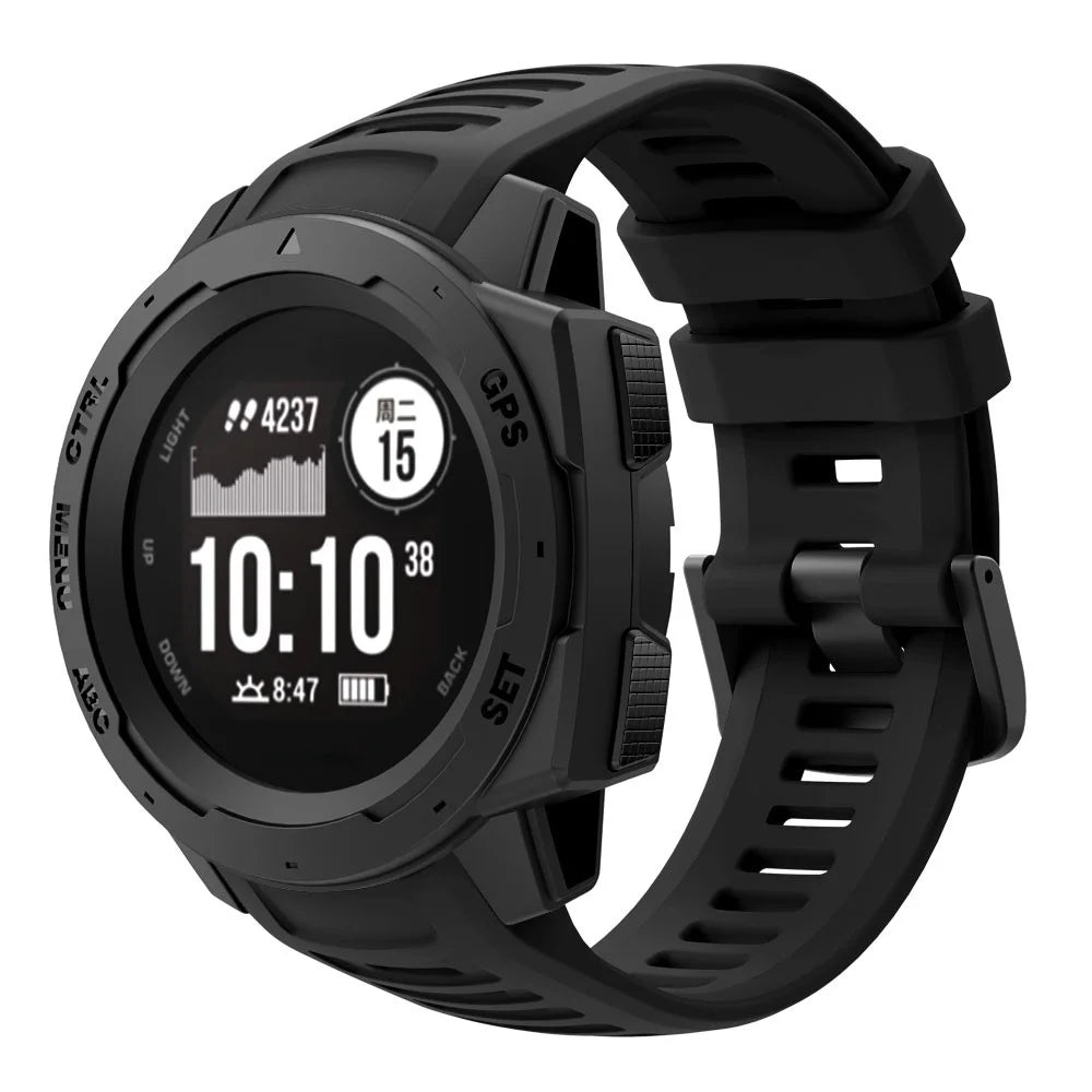 For Garmin Instinct Silicone Watch Band Replacement Sporty Wrist Strap - Black - 3
