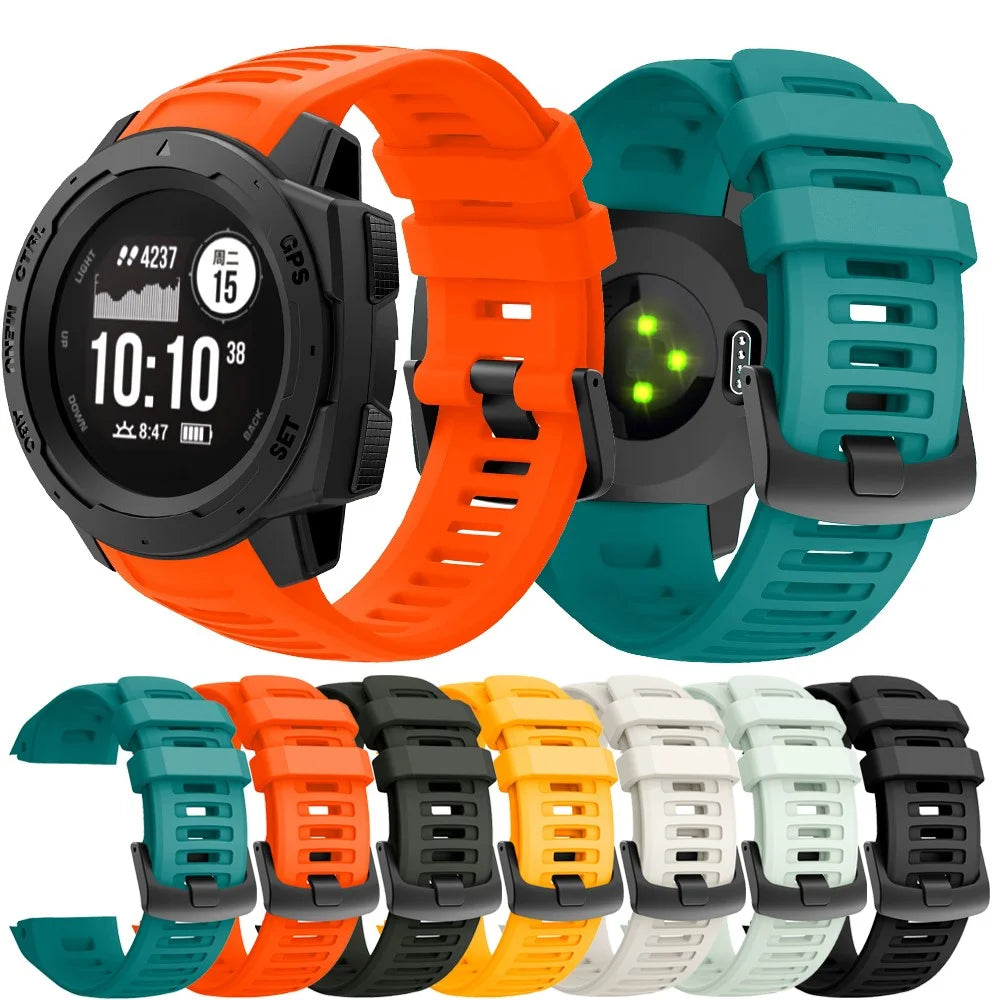 For Garmin Instinct Silicone Watch Band Replacement Sporty Wrist Strap - Black - 6