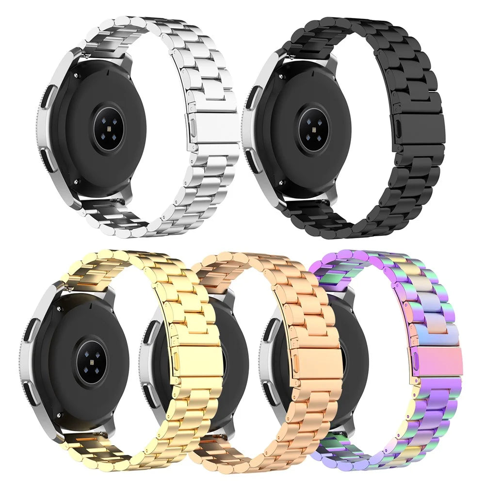 22mm Steel Watch Band for Huawei Watch GT Active / Samsung Galaxy Watch SM-R800 46mm, Three-bead Smart Watch Strap Bracelet - Black - 5