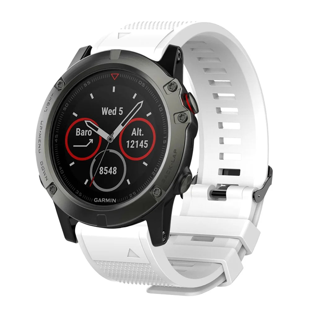 26mm Silicone Watch Band for Garmin Fenix 5X / 5X Plus / Fenix 3 / 3 HR Adjustable Wrist Strap with Black Buckle - White - 2