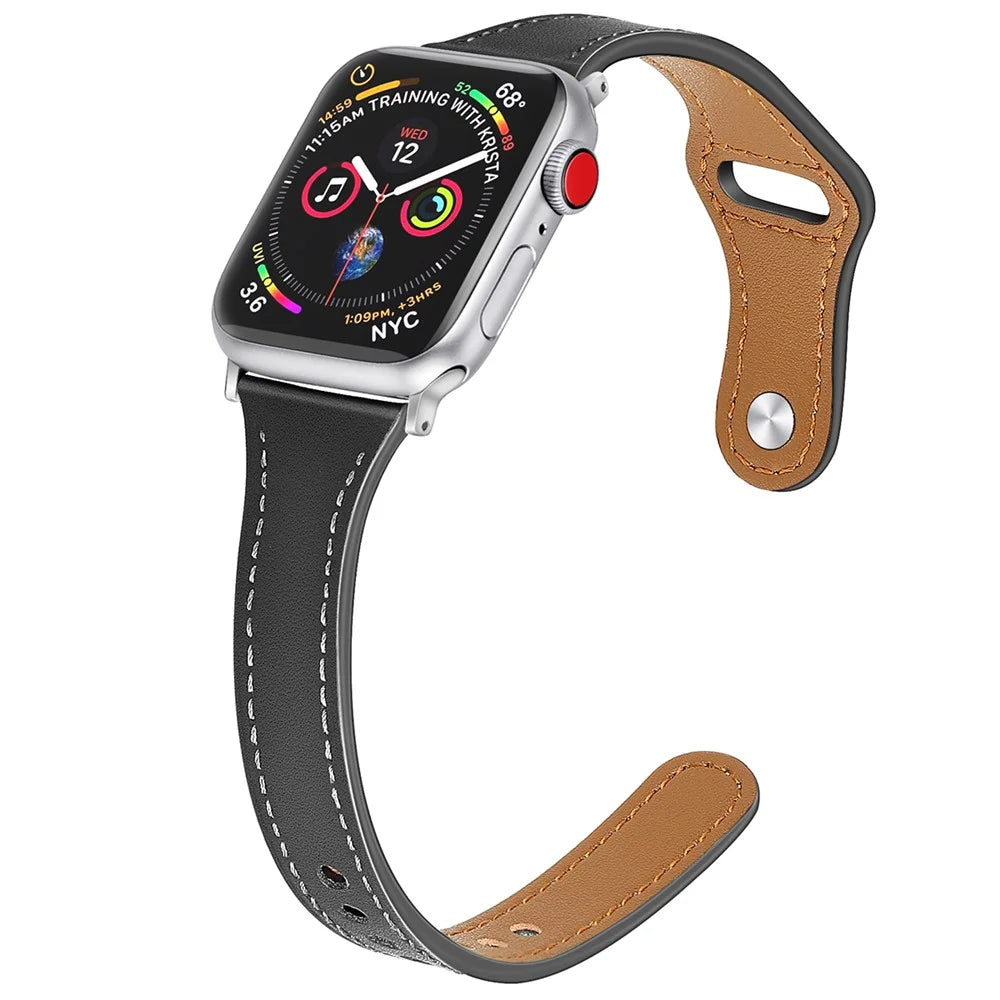 Genuine Leather Smart Watchband for Apple Watch Series SE3 / SE2 / SE1 /  6 / 5 / 4 44mm - Black - 1