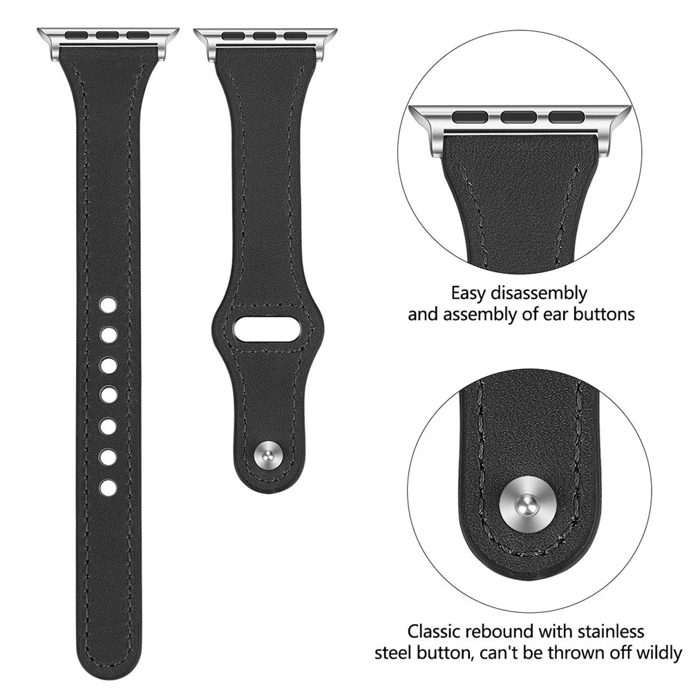 Genuine Leather Smart Watchband for Apple Watch Series SE3 / SE2 / SE1 /  6 / 5 / 4 44mm - Black - 3