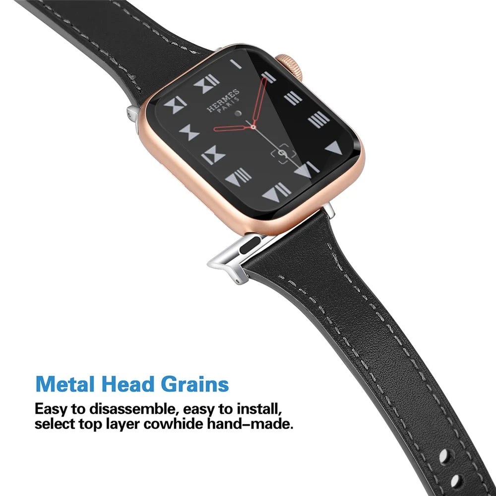Genuine Leather Smart Watchband for Apple Watch Series SE3 / SE2 / SE1 /  6 / 5 / 4 44mm - Black - 6