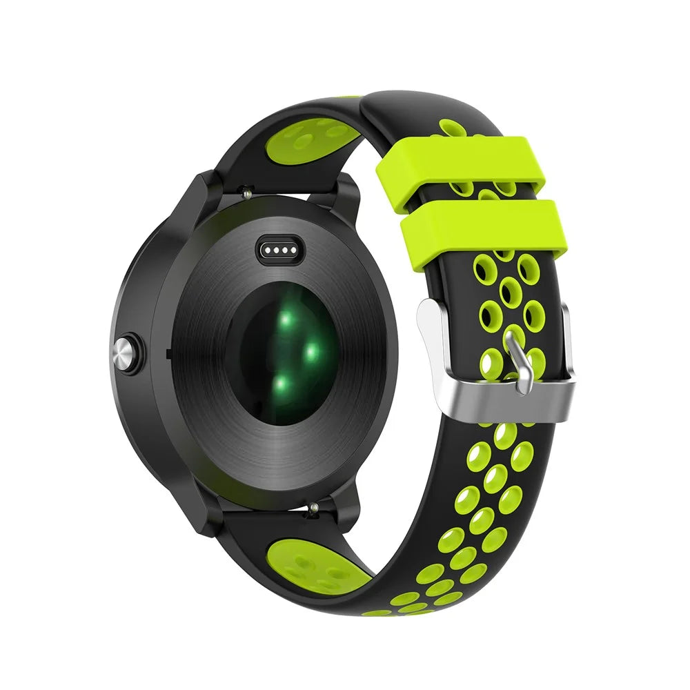 20mm Dual-colors Silicone Watch Strap Band for Garmin Vivoactive 3 - Black/Green Hole - 1