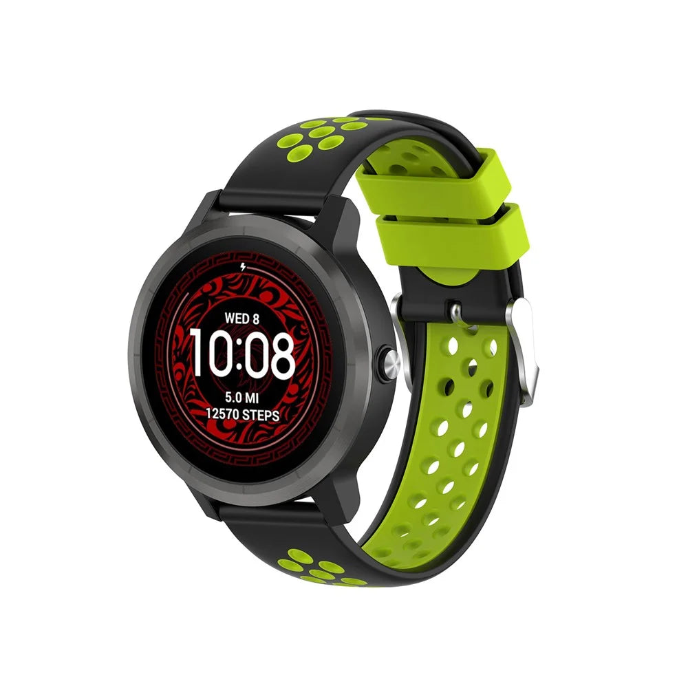 20mm Dual-colors Silicone Watch Strap Band for Garmin Vivoactive 3 - Black/Green Hole - 5