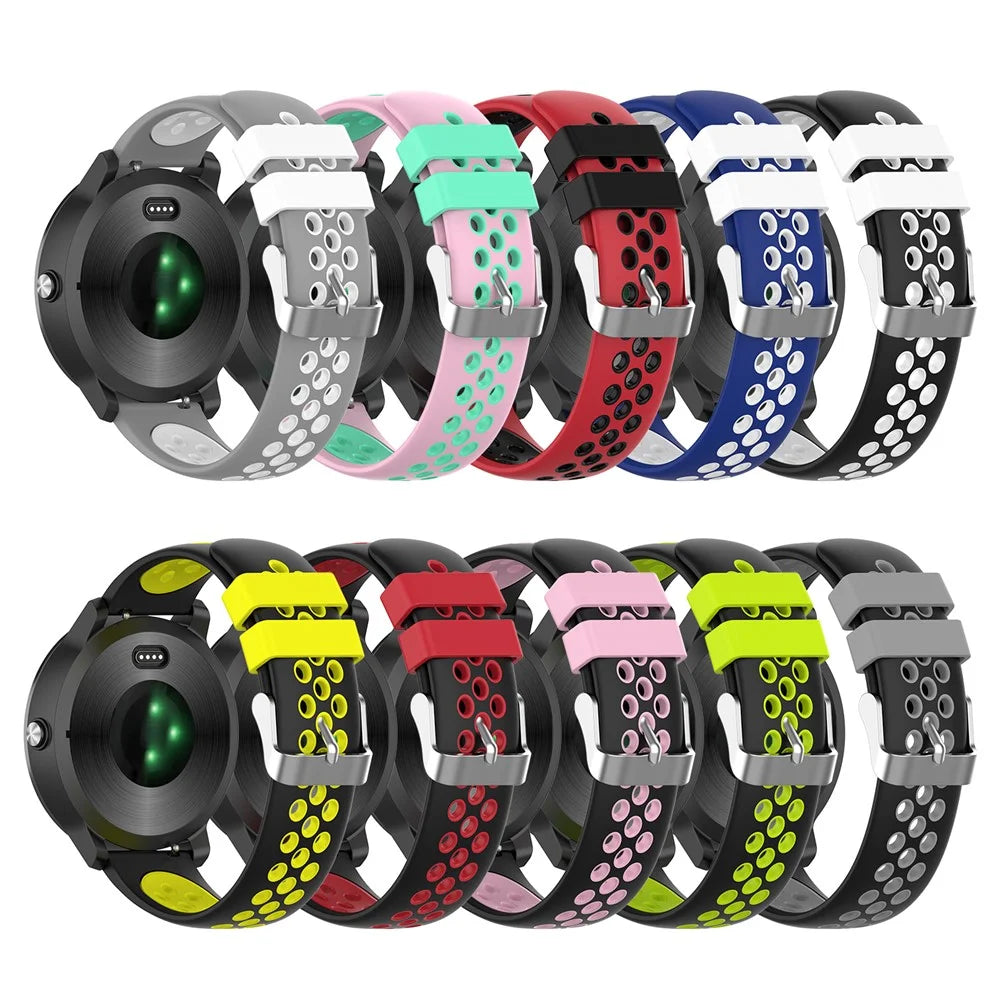 20mm Dual-colors Silicone Watch Strap Band for Garmin Vivoactive 3 - Black/Green Hole - 7