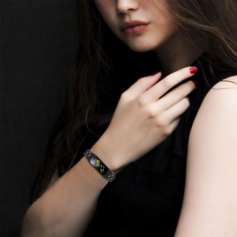 Stainless Steel Three Beads Wrist Watch Band with Frame for Samsung Galaxy Fit-e/SM-R375 - Black - 5