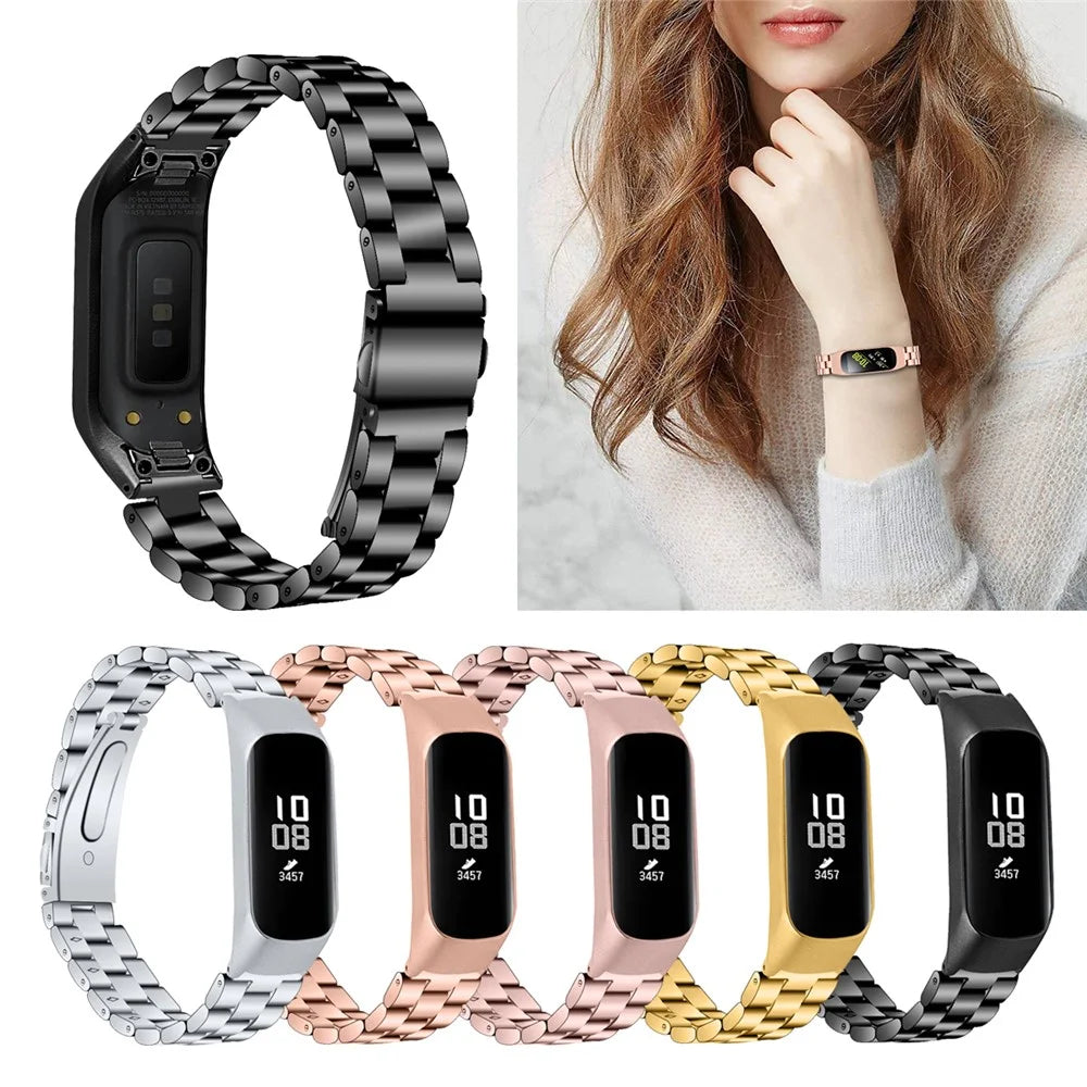 Stainless Steel Three Beads Wrist Watch Band with Frame for Samsung Galaxy Fit-e/SM-R375 - Black - 7