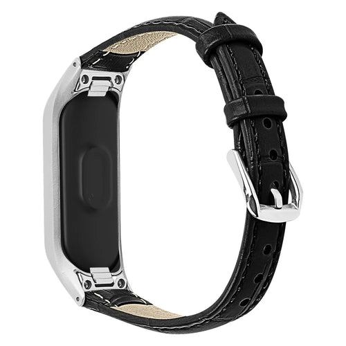 Crocodile Texture Leather Smart Watch Strap with Metal Frame for Samsung Galaxy Fit-e/SM-R375 - Black - 1
