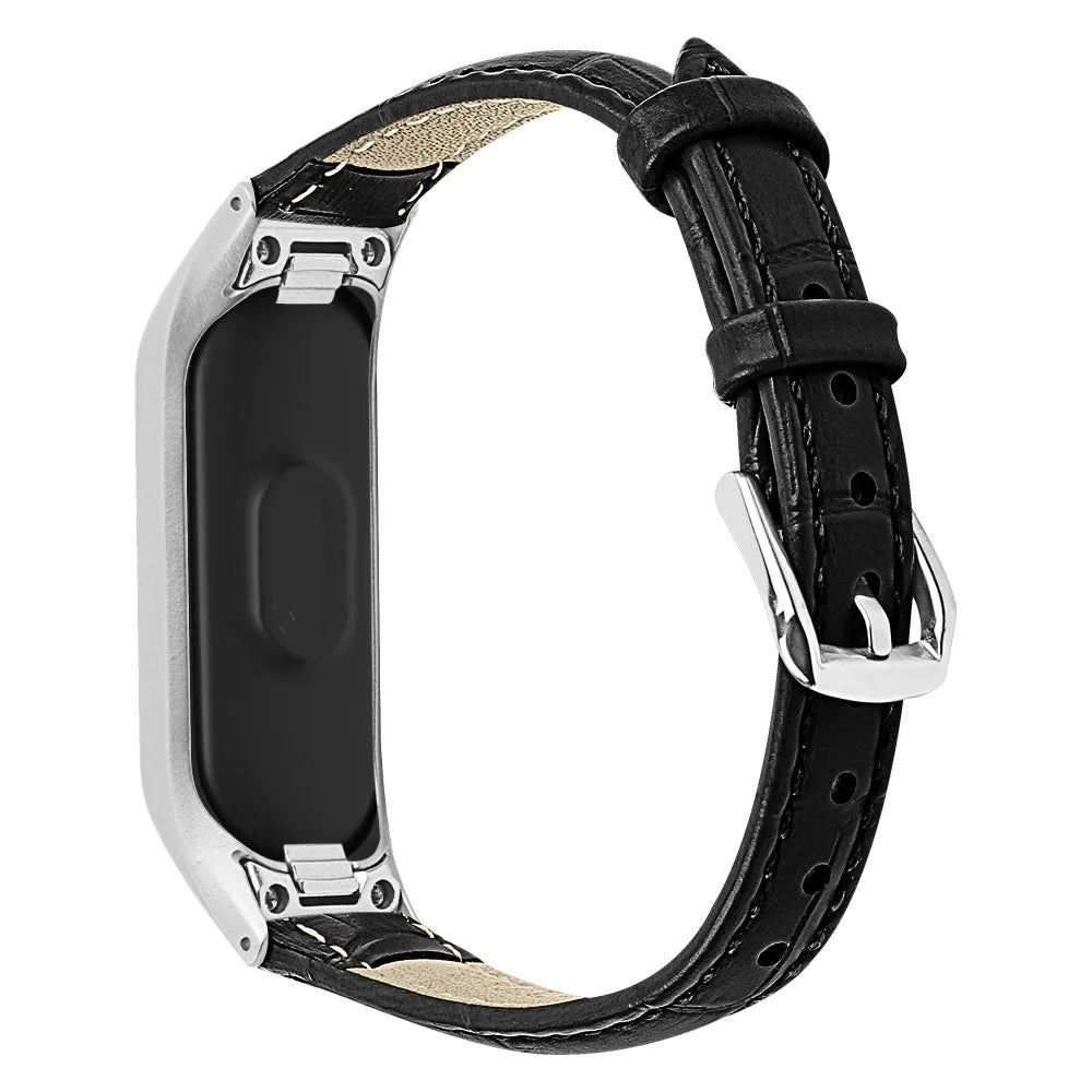 Crocodile Texture Leather Smart Watch Strap with Metal Frame for Samsung Galaxy Fit-e/SM-R375 - Black - 1