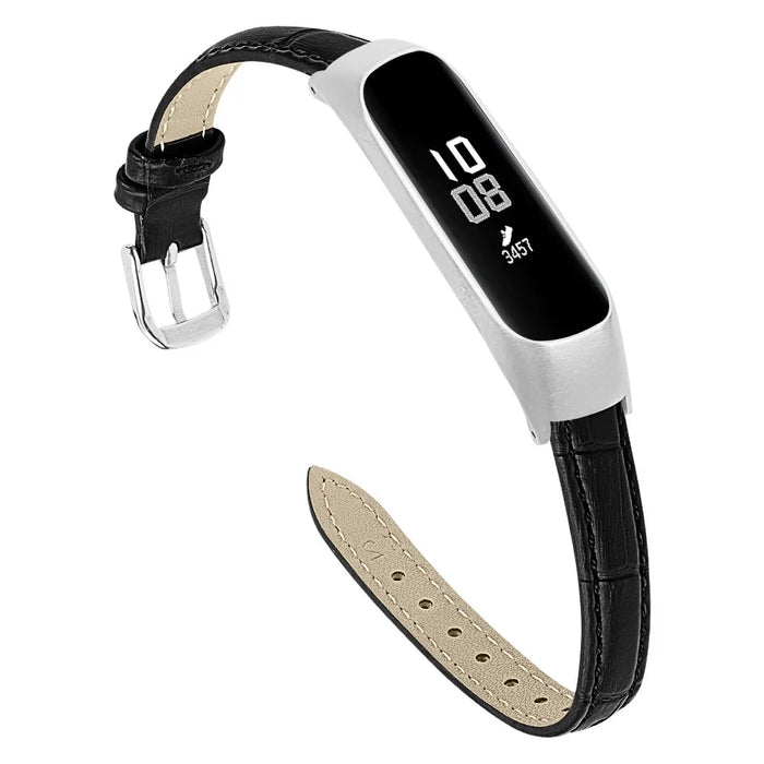 Crocodile Texture Leather Smart Watch Strap with Metal Frame for Samsung Galaxy Fit-e/SM-R375 - Black - 2