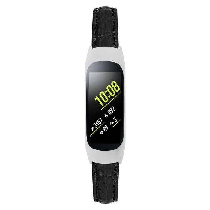 Crocodile Texture Leather Smart Watch Strap with Metal Frame for Samsung Galaxy Fit-e/SM-R375 - Black - 3