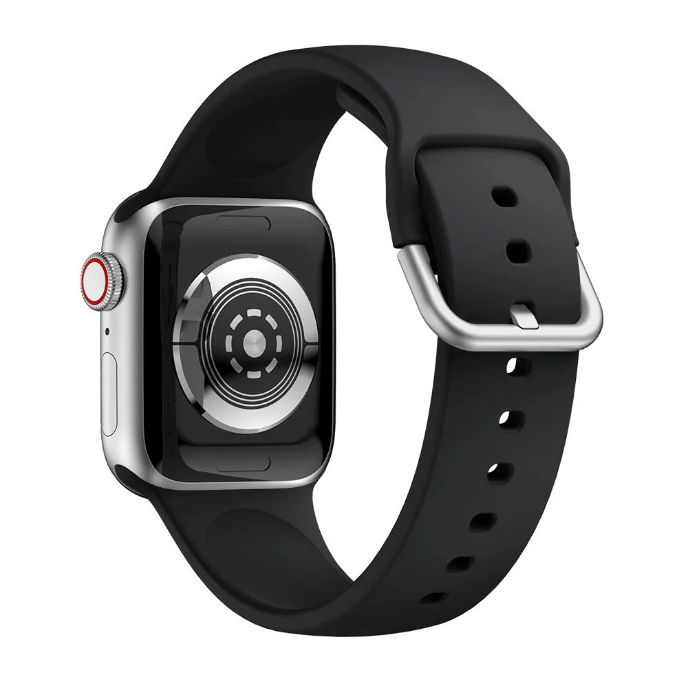 Silicone Watch Strap for Apple Watch Series 11 10 42mm / 9 8 7 41mm / SE3 SE2 SE 6 5 4 40mm / 3 2 1 38mm - Black - 3