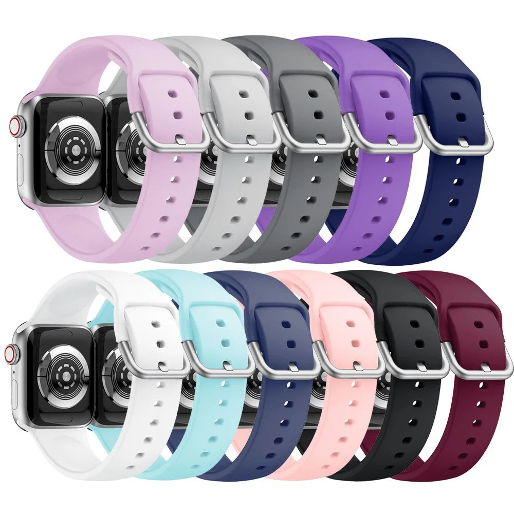 Silicone Watch Strap for Apple Watch Series 11 10 42mm / 9 8 7 41mm / SE3 SE2 SE 6 5 4 40mm / 3 2 1 38mm - Black - 6