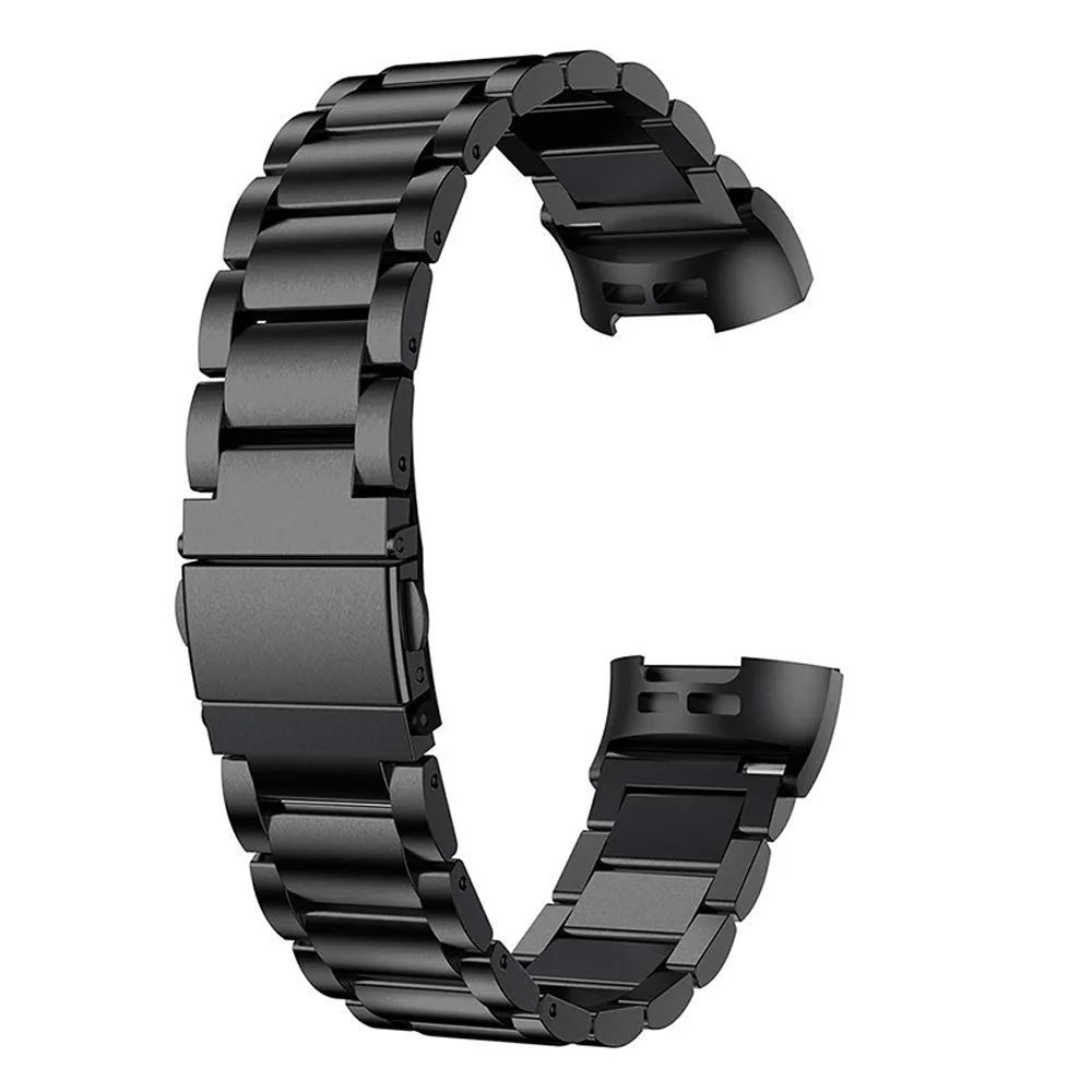 Three Beads Stainless Steel Watch Band Strap for Fitbit Charge 3 - Black - 1