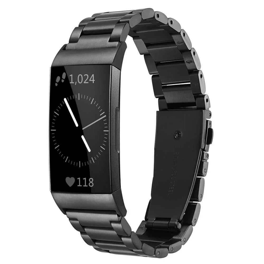 Three Beads Stainless Steel Watch Band Strap for Fitbit Charge 3 - Black - 2