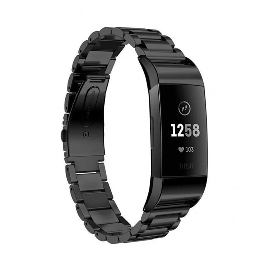 Three Beads Stainless Steel Watch Band Strap for Fitbit Charge 3 - Black - 3
