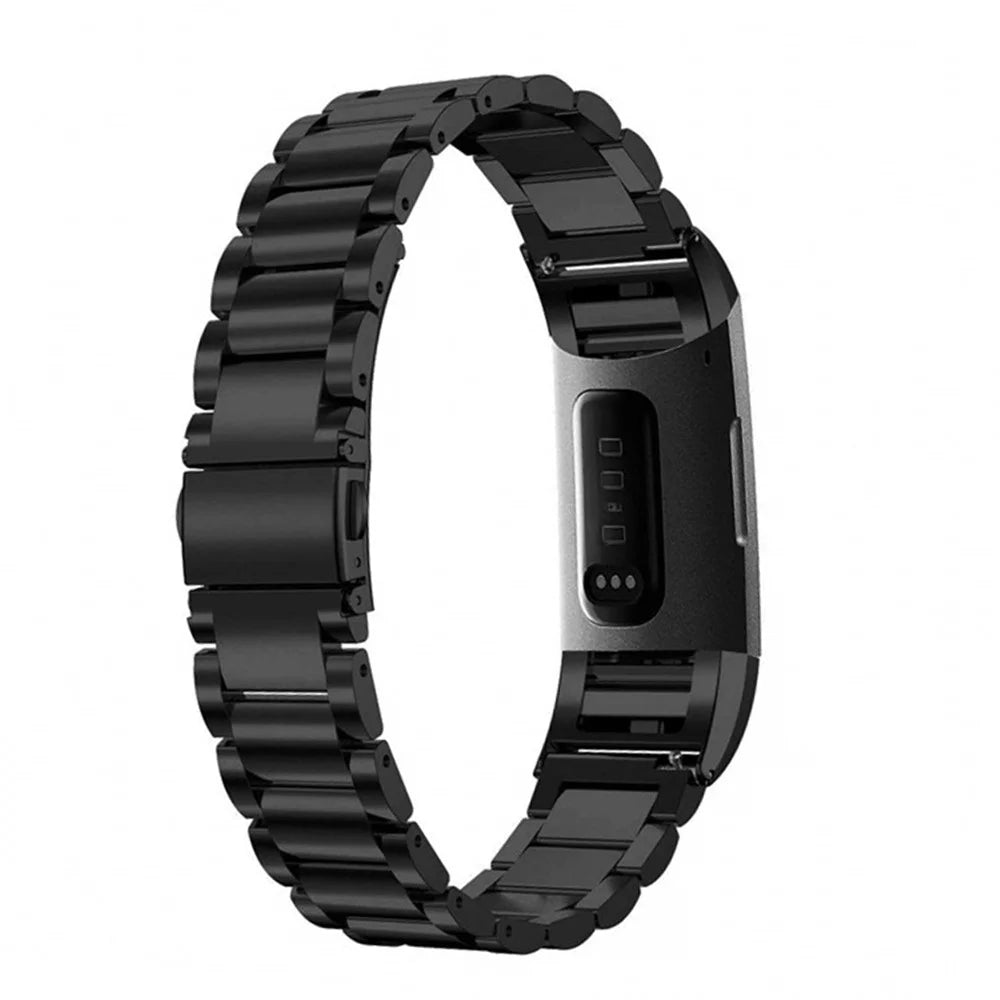 Three Beads Stainless Steel Watch Band Strap for Fitbit Charge 3 - Black - 5