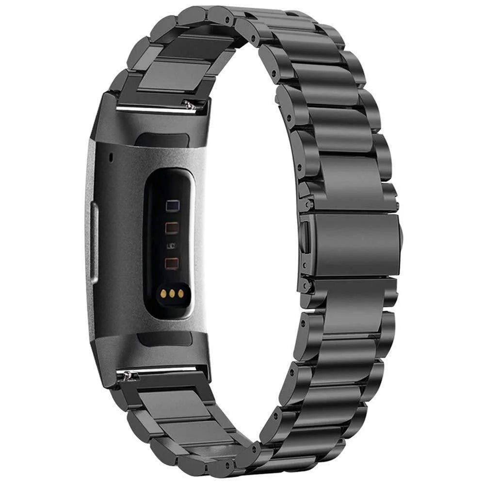 Three Beads Stainless Steel Watch Band Strap for Fitbit Charge 3 - Black - 6