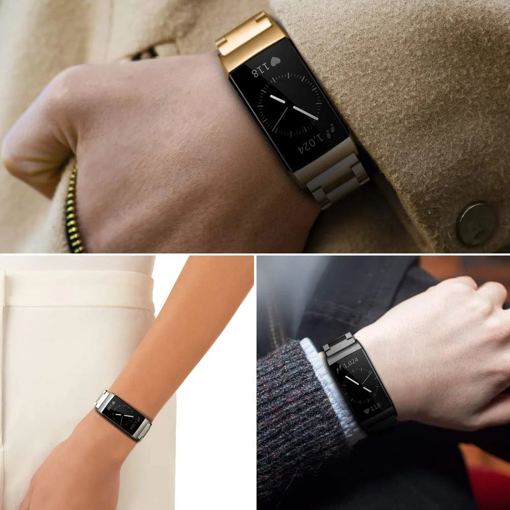 Three Beads Stainless Steel Watch Band Strap for Fitbit Charge 3 - Black - 7