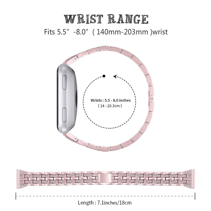 Five Beads Dual Rows Rhinestone Decor Stainless Steel Watch Band Replacement for Fitbit Versa - Pink - 3