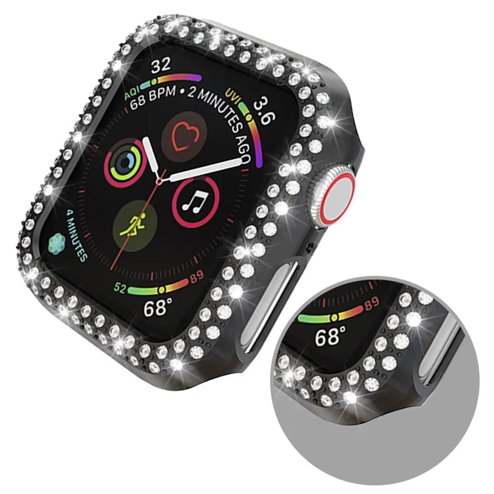 Dual-row Rhinestone Decor Smart Watch PC Case for Apple Watch Series 4 44mm - Black - 4
