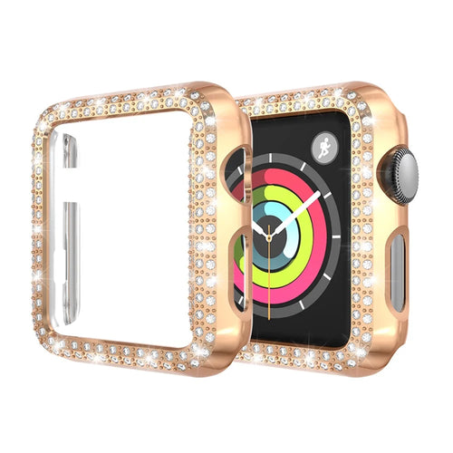 Dual-row Rhinestone Decor Smart Watch PC Protective Case for Apple Watch Series 3/2/1 38mm - Rose Gold - 1