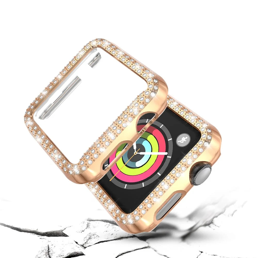 Dual-row Rhinestone Decor Smart Watch PC Protective Case for Apple Watch Series 3/2/1 38mm - Rose Gold - 2