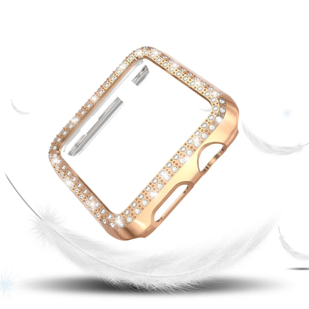 Dual-row Rhinestone Decor Smart Watch PC Protective Case for Apple Watch Series 3/2/1 38mm - Rose Gold - 3