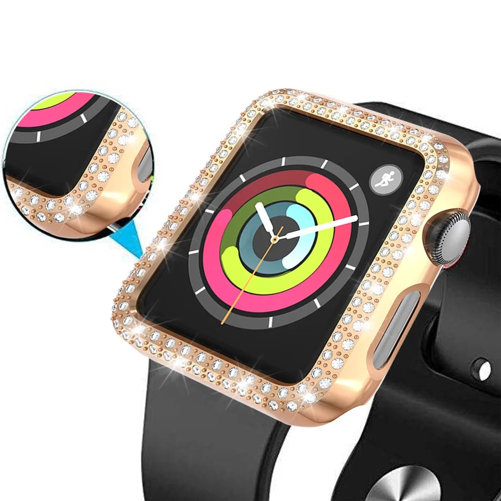 Dual-row Rhinestone Decor Smart Watch PC Protective Case for Apple Watch Series 3/2/1 38mm - Rose Gold - 5