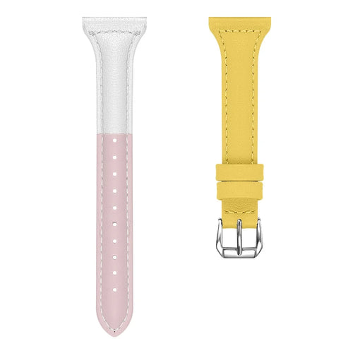 Genuine Leather Smart Watch Band for Fitbit Versa - Yellow/White/Pink - 1